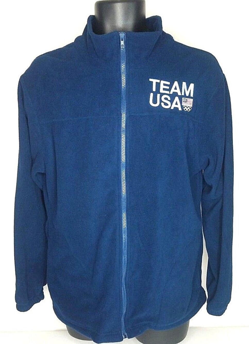 Vintage Olympics Team USA Men's Size Large Zip Fleece Jacket Blue Sweater Logo
